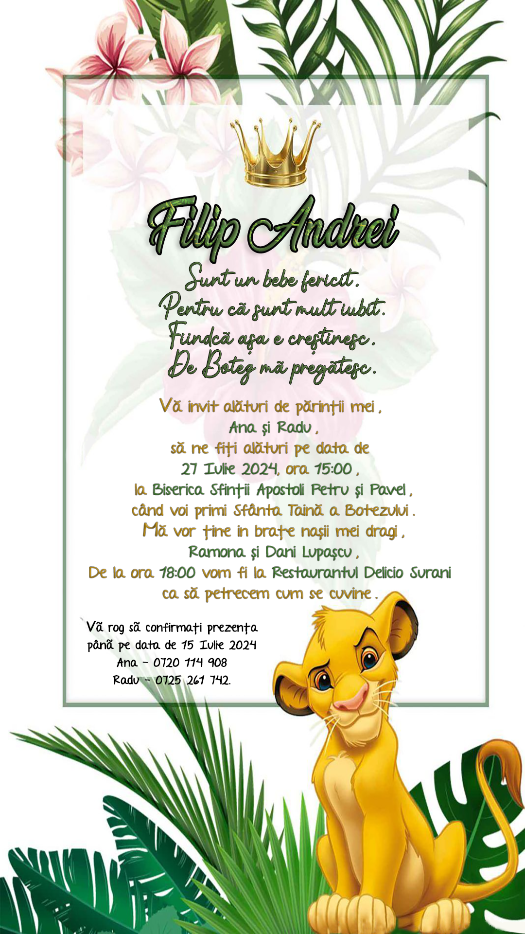 invitatie digitala Simba - Filip